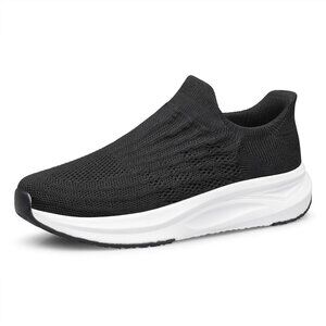 🆕Women Black-White Slip On Walking Flat Lightweight Breathable Casual Sneakers